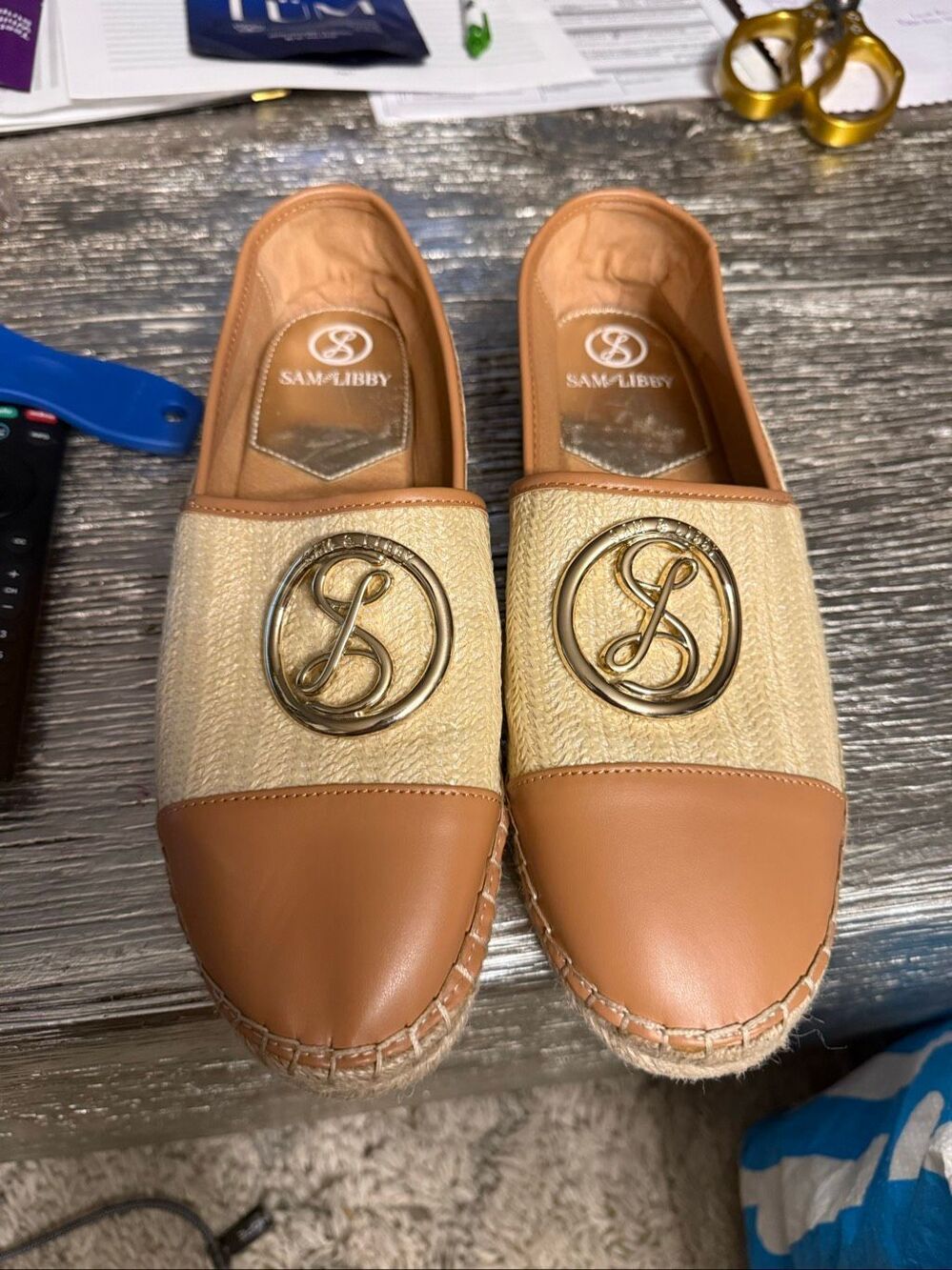 Sam & Libby Celeste Espadrille Flats Natural/ Brown sz 10 NWOB
